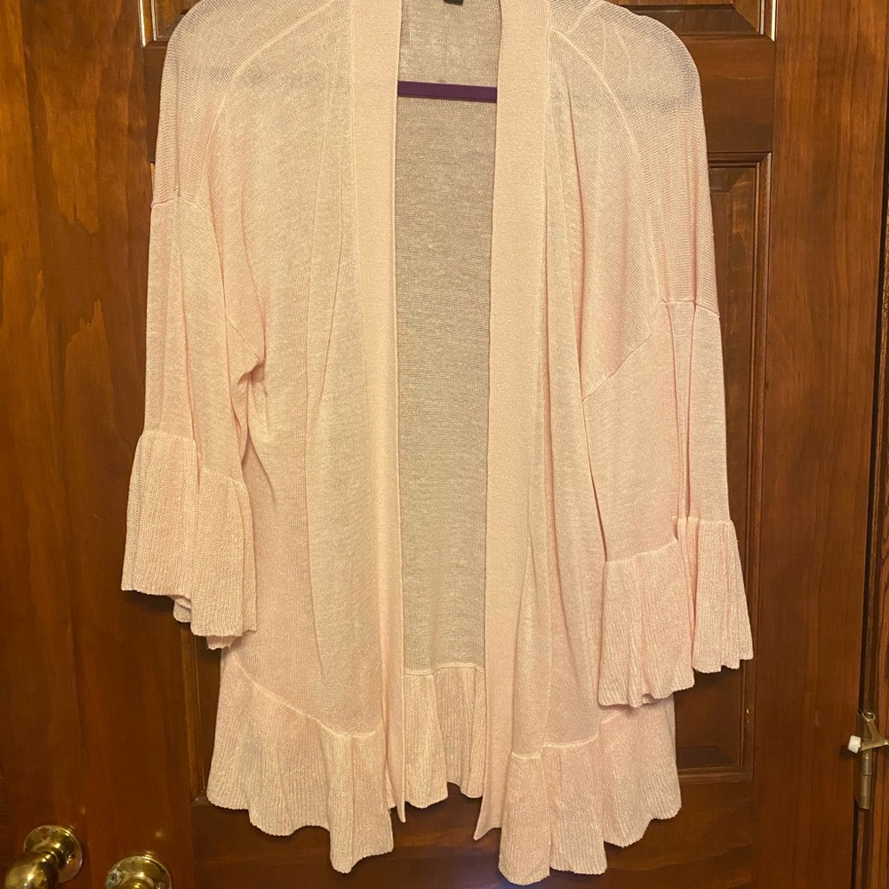 NWOT Ann Taylor, medium / large, light pink ruffle cardigan